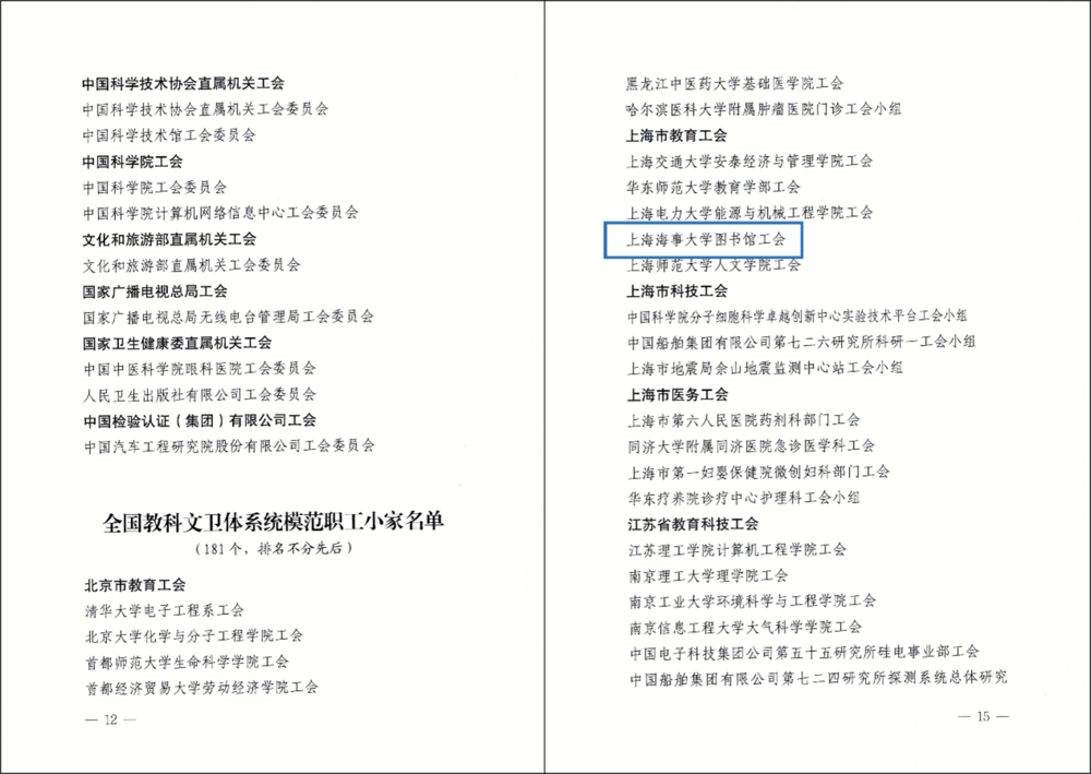 圖書館工會榮獲全國科教文衛體系統“模范職工小家”稱號