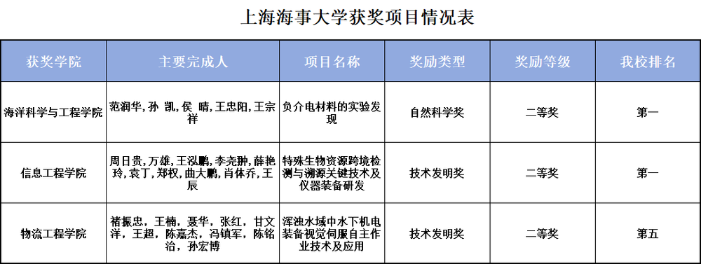 獲獎項目列表