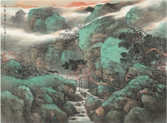 飛泉常帶片云來 紙本設(shè)色