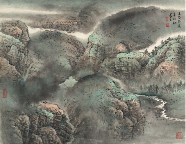 深谷走溪 紙本設(shè)色