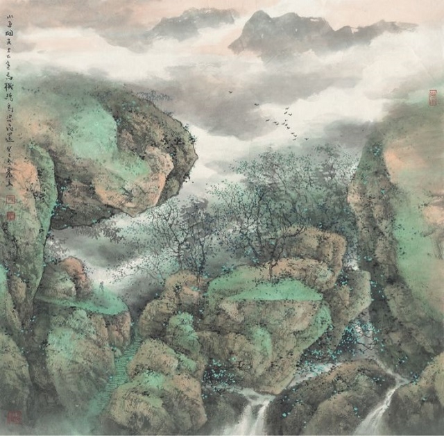 水色煙光上下寒 忘機鷗鳥恣飛還 紙本設(shè)色