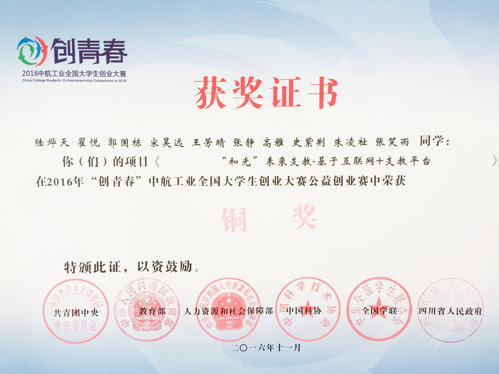 獲獎證書